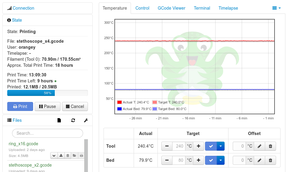 Octoprint status page