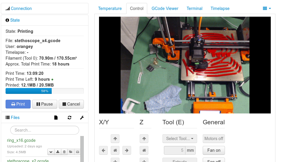 Octoprint status page